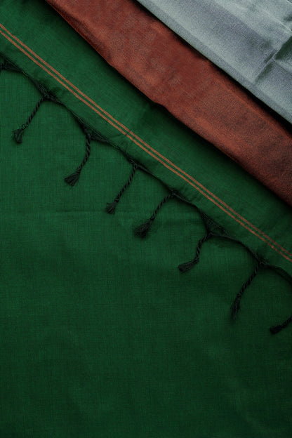 Teejh Ovyaa Dark Green Hand Woven Tissue Weaving Saree with Blouse Piece