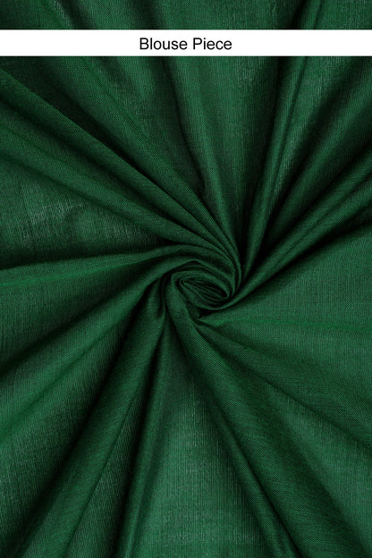 Teejh Ovyaa Dark Green Hand Woven Tissue Weaving Saree with Blouse Piece