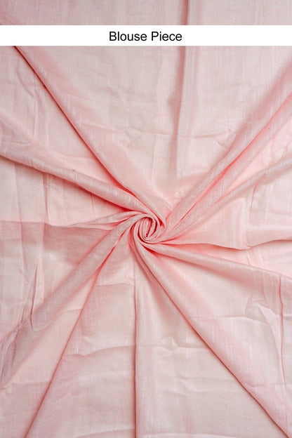 Teejh Spring Sunshine Light Pink Linen Saree With Blouse Piece