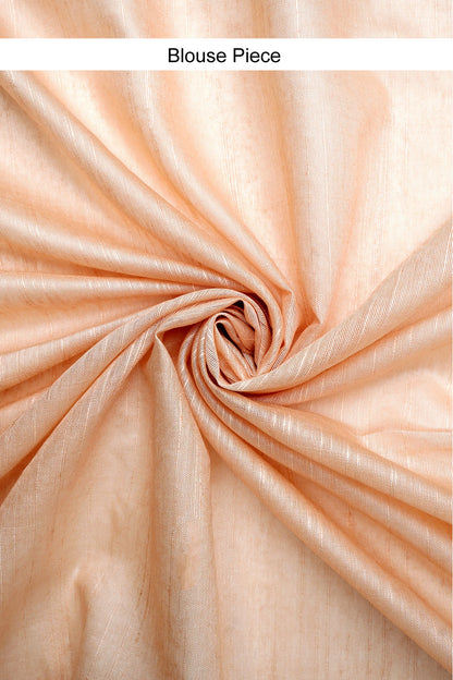 Teejh Gulrang Cream and Pink Silk Linen Saree with Blouse Piece