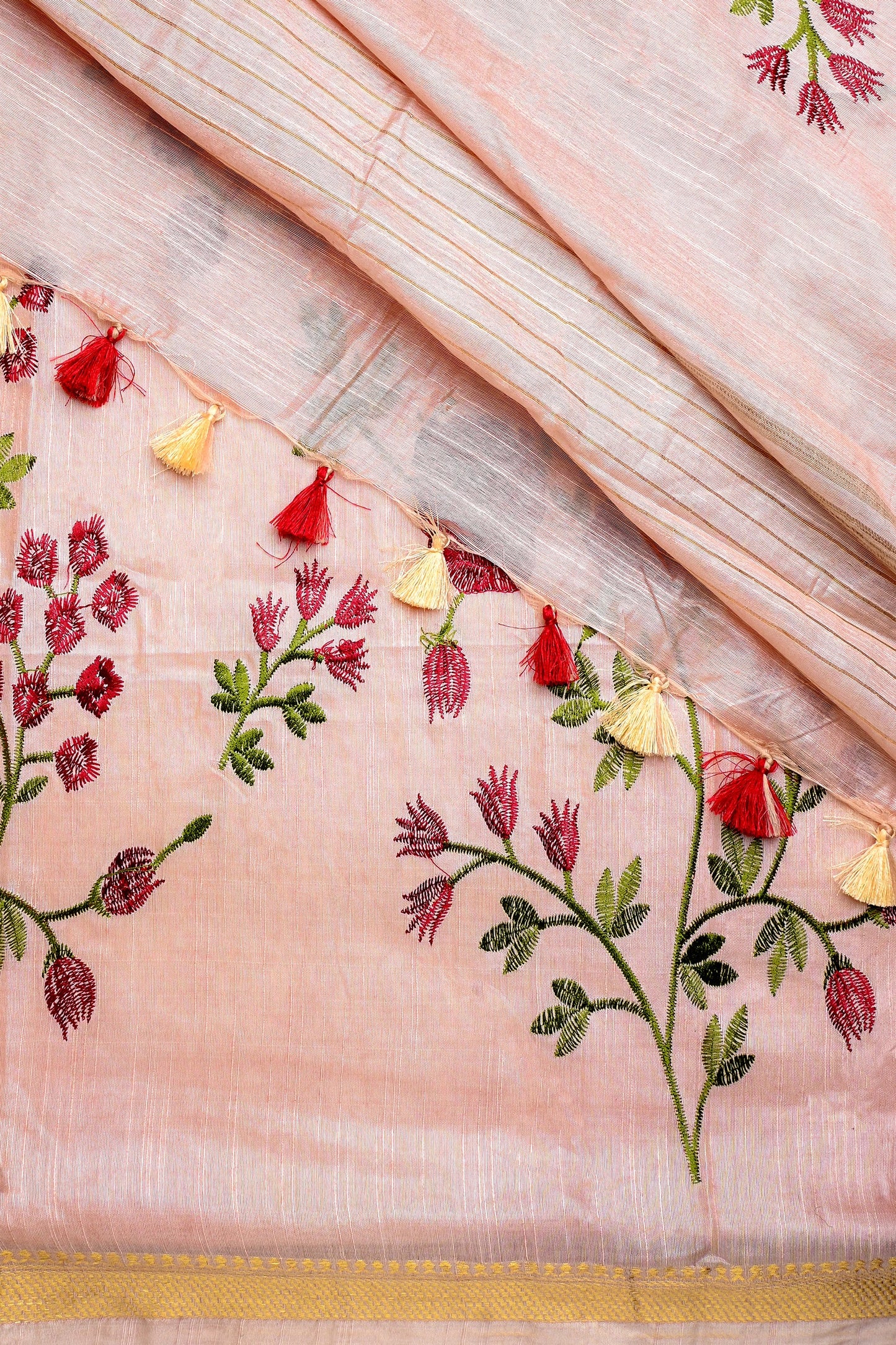 Teejh Gulrang Cream and Red Silk Linen Saree with Blouse Piece