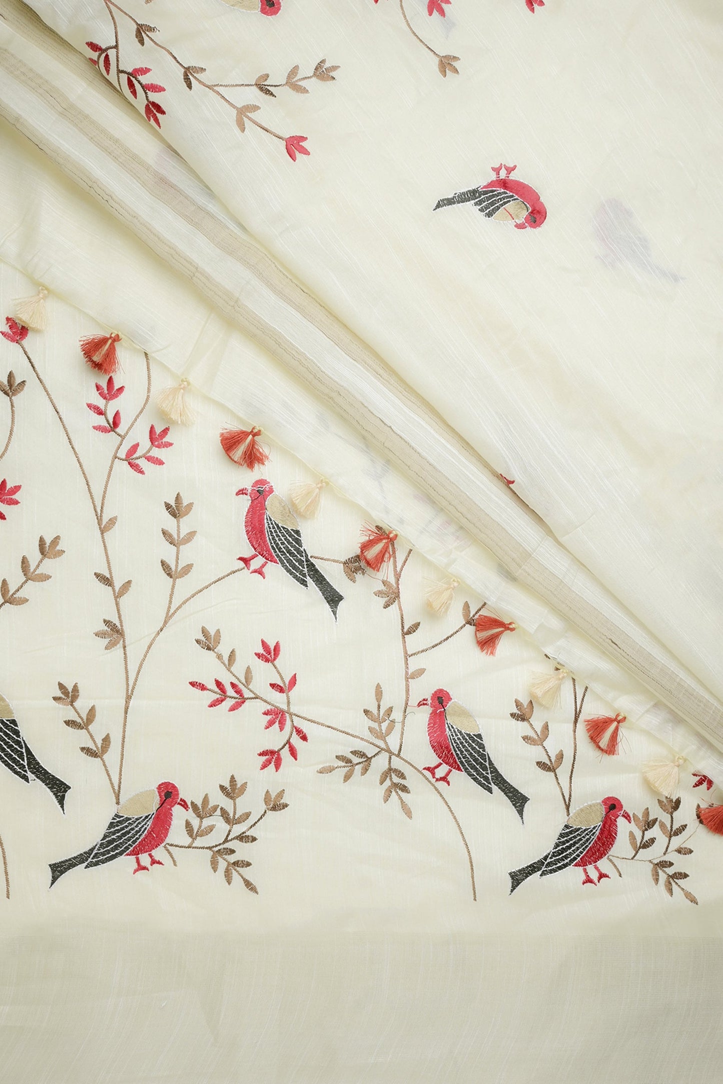 Teejh Taarakini Off White Pure Silk Linen Saree with Blouse Piece
