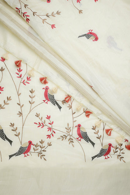 Teejh Taarakini Off White Pure Silk Linen Saree with Blouse Piece