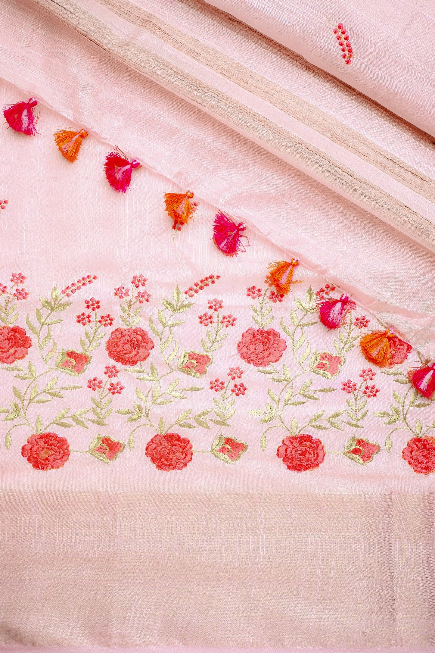 Teejh Keya Pink Pure Silk Linen Saree With Blouse Piece