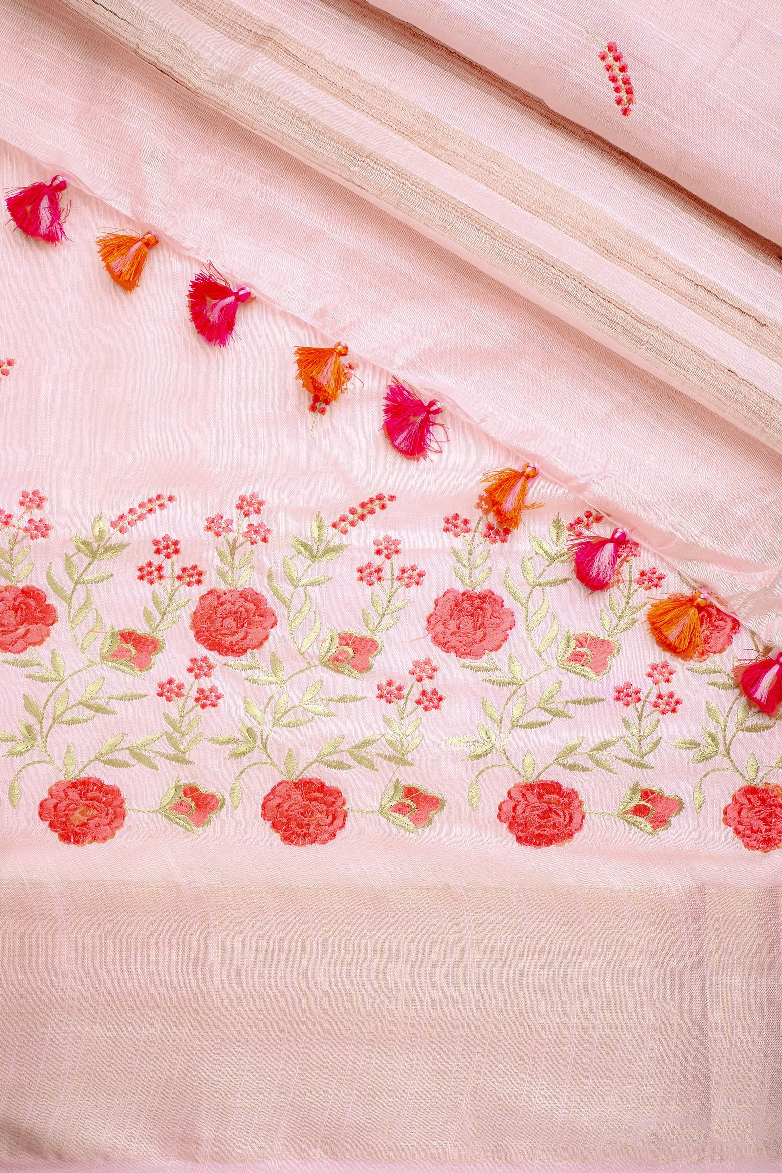 Teejh Keya Pink Pure Silk Linen Saree With Blouse Piece