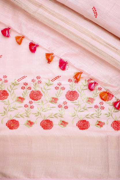 Teejh Keya Pink Pure Silk Linen Saree With Blouse Piece