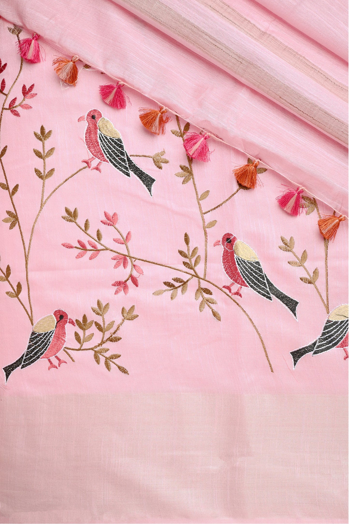 Teejh Amolika Pink Pure Silk Linen Saree With Blouse Piece