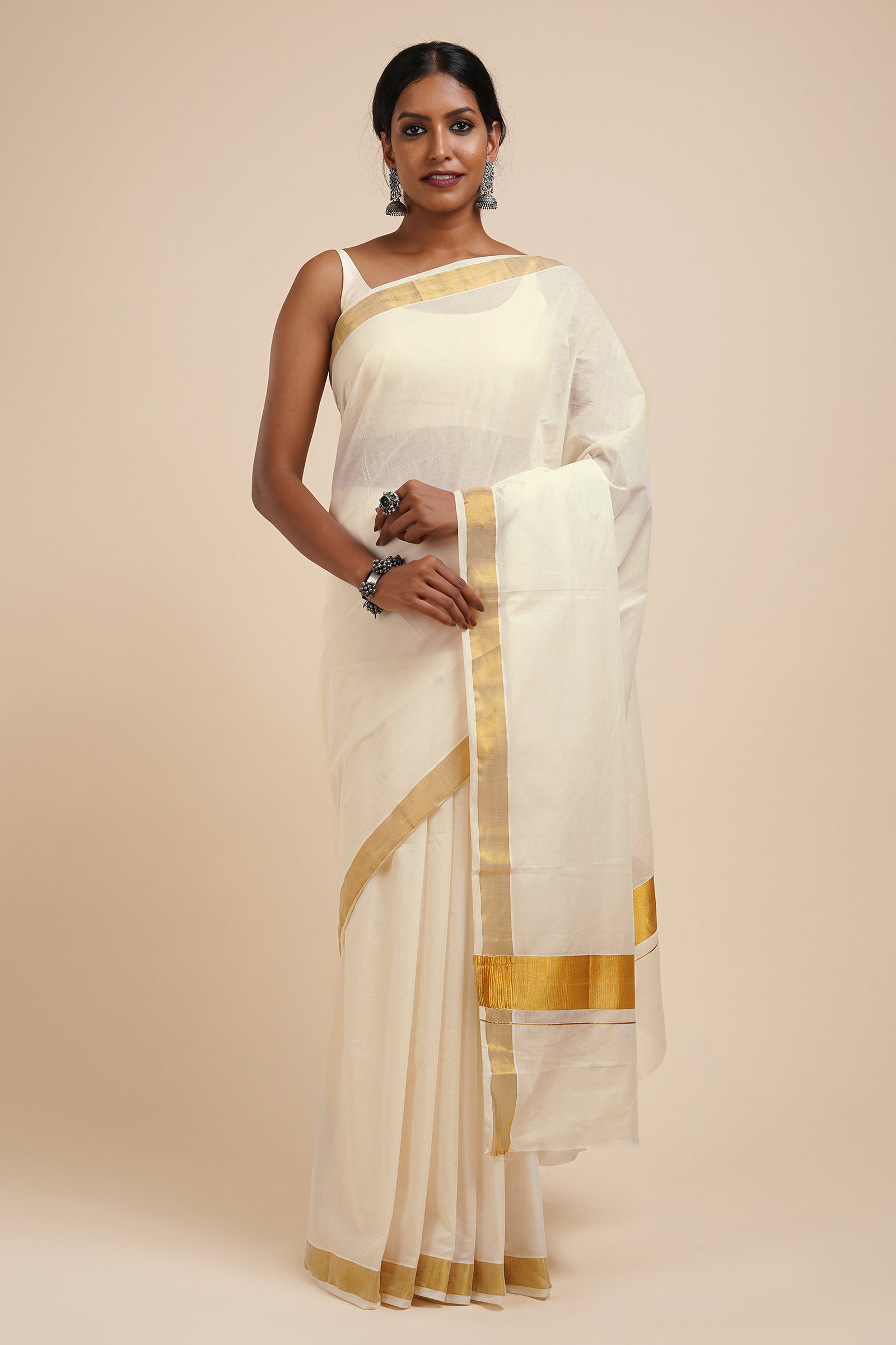 Teejh Kalyani White and Gold Kerala Cotton Kasavu Saree