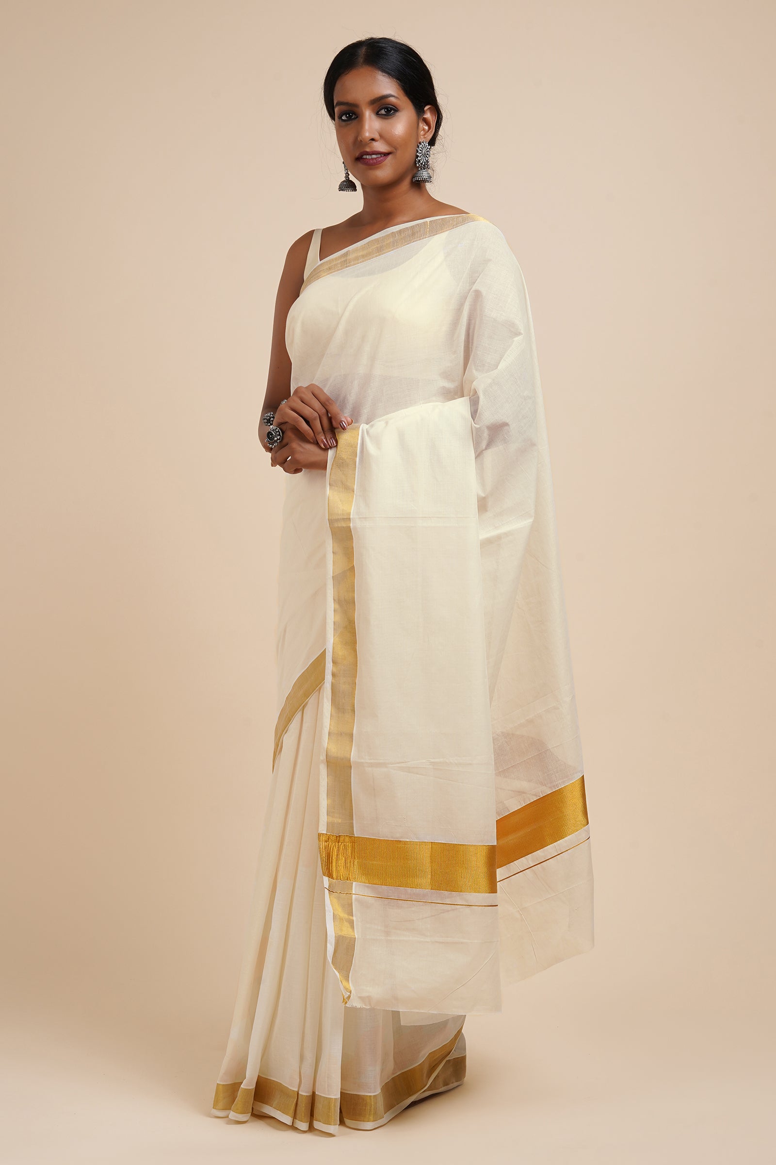 Teejh Kalyani White and Gold Kerala Cotton Kasavu Saree