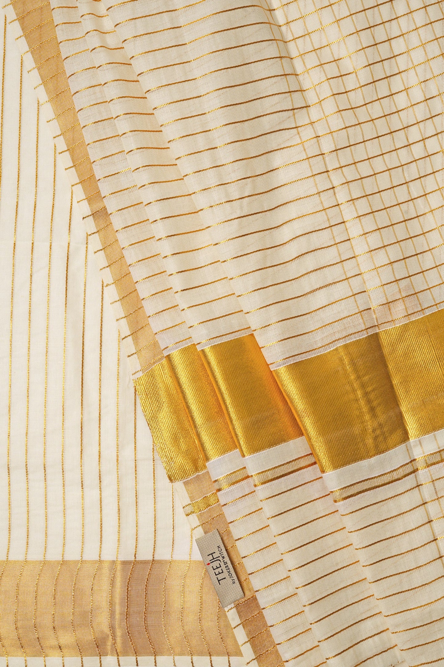 Teejh Taara White and Gold Kerala Cotton Kasavu Saree