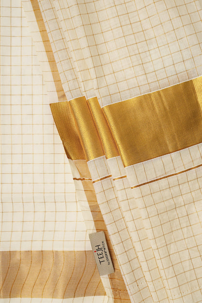 Teejh Padma White and Gold Kerala Cotton Kasavu Saree