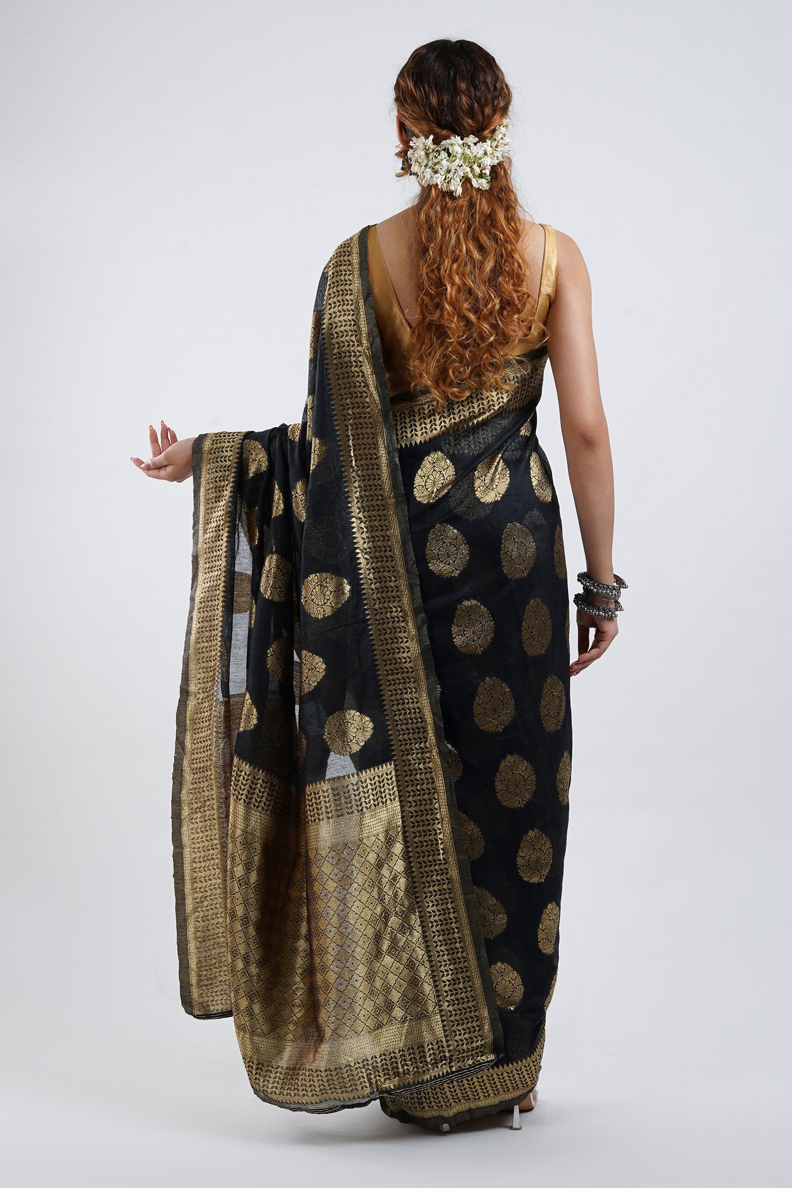 Teejh Kalmah Black Soft Cotton Silk Ready to Drape Saree