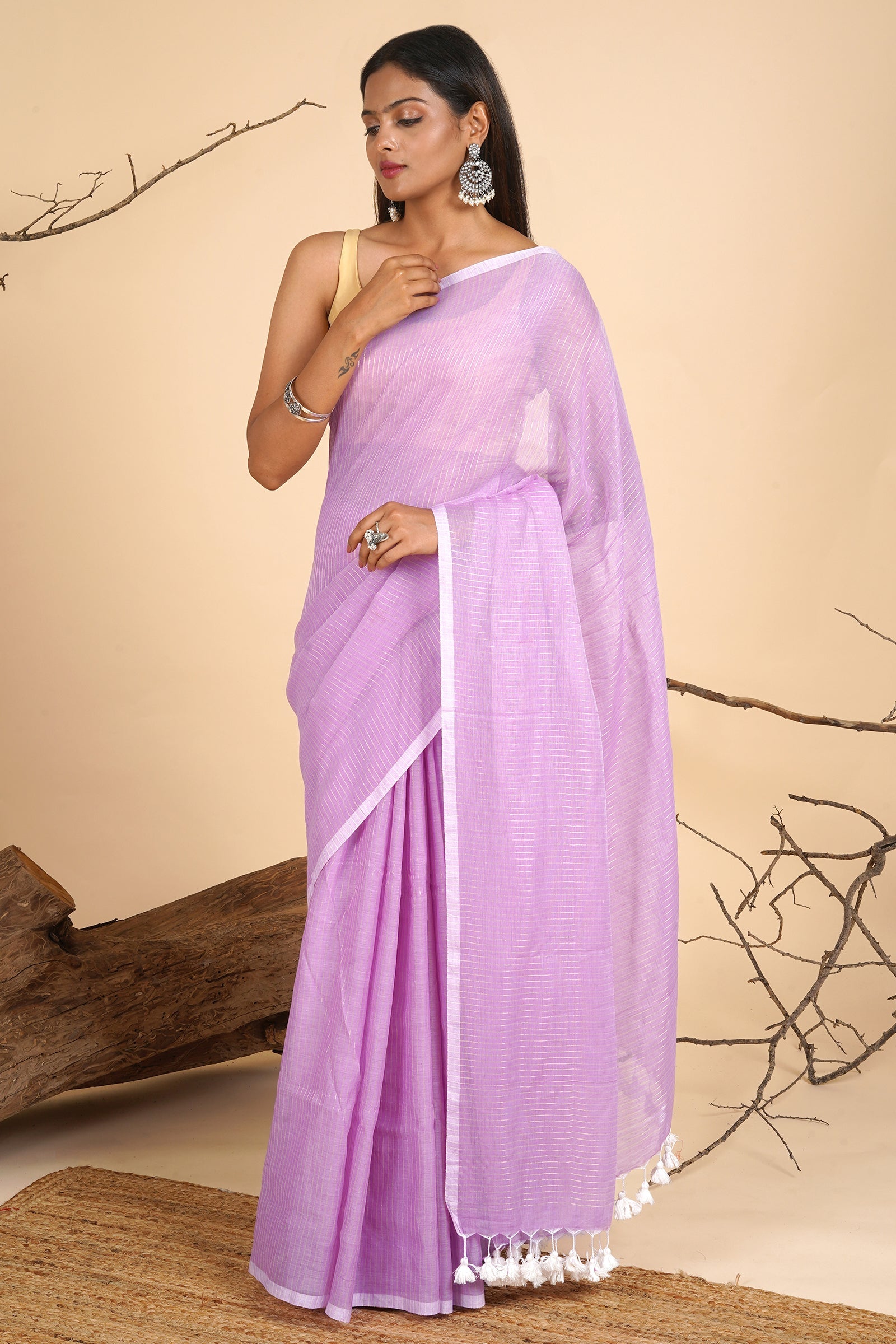 Teejh Leya Onion Pink Cotton Zari Saree