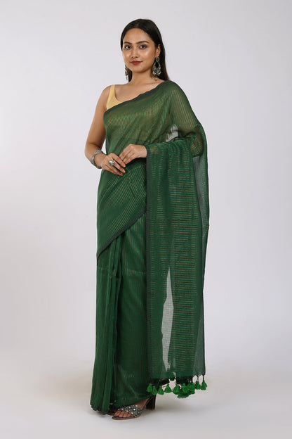 Teejh Leya Green Cotton Zari Saree