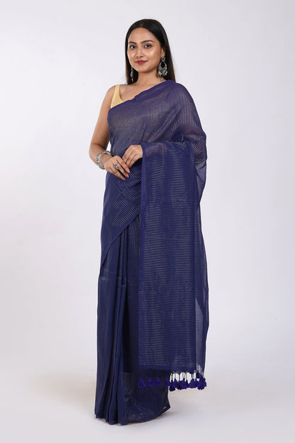 Teejh Leya Blue Cotton Zari Saree