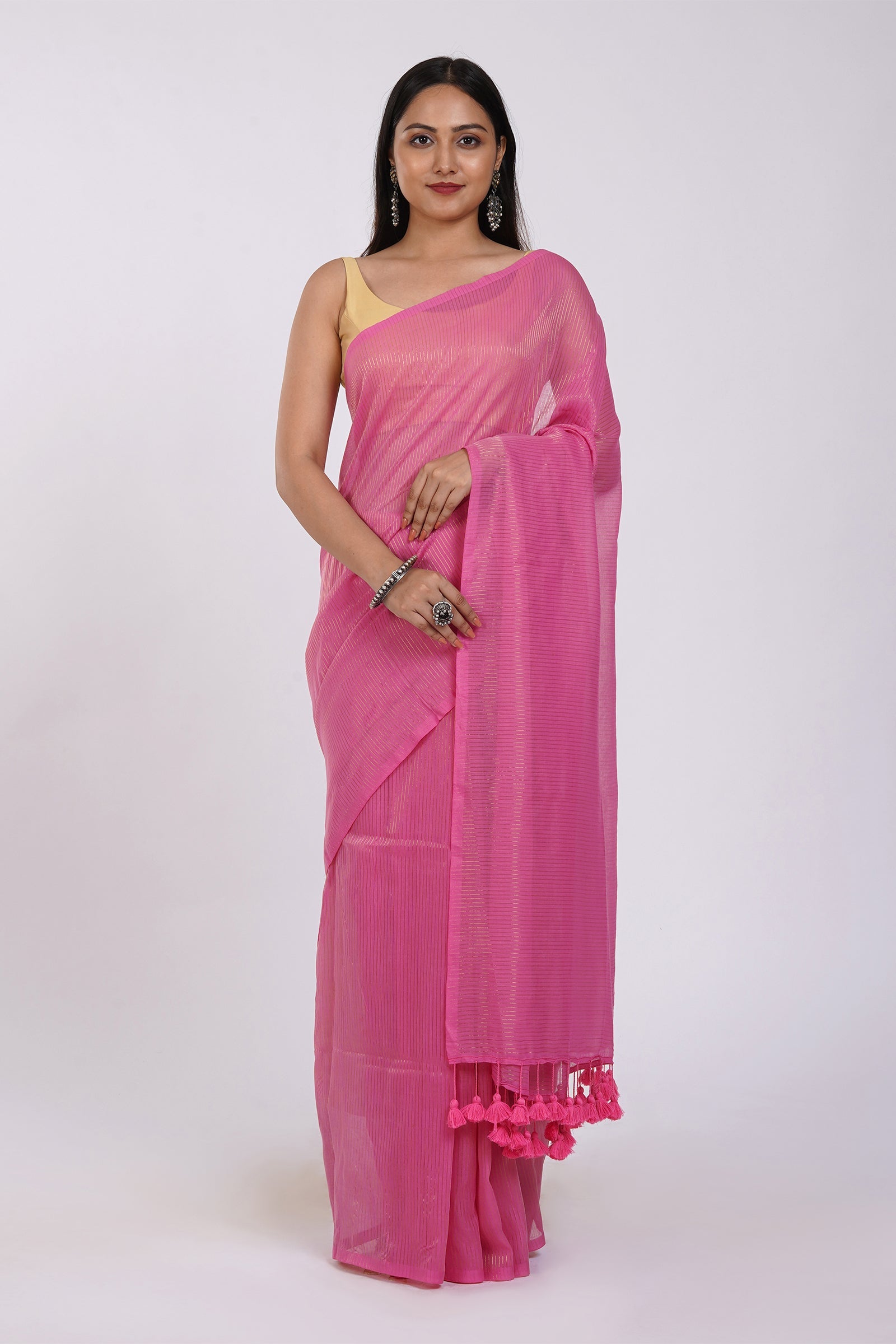 Teejh Leya Pink Cotton Zari Saree