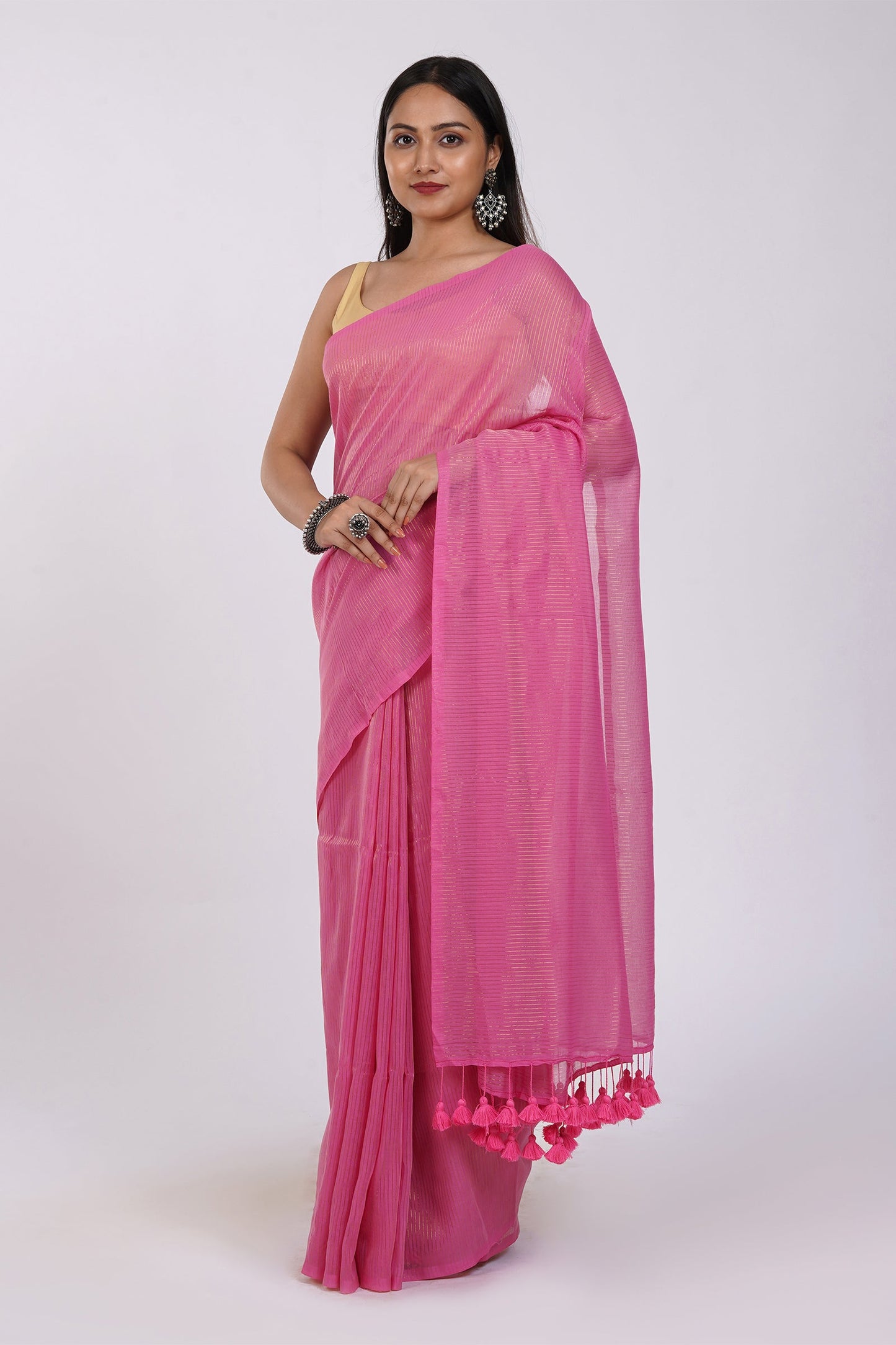 Teejh Leya Pink Cotton Zari Saree