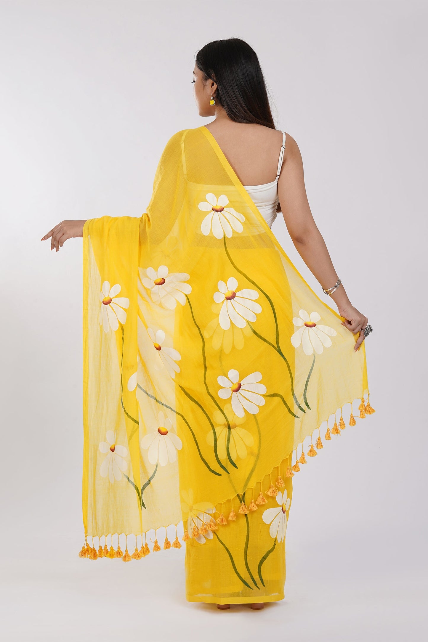 Teejh Blossom Breeze Yellow Printed Mulmul Cotton Saree