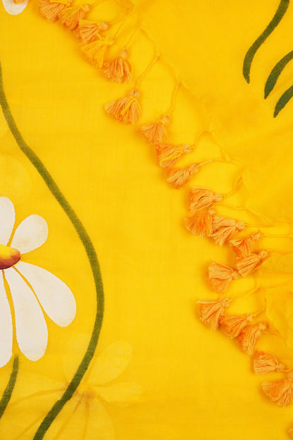 Teejh Blossom Breeze Yellow Printed Mulmul Cotton Saree