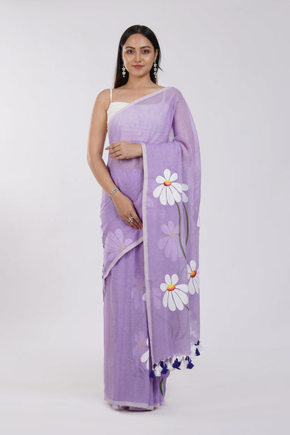 Teejh Blossom Breeze Purple Printed Mulmul Cotton Saree
