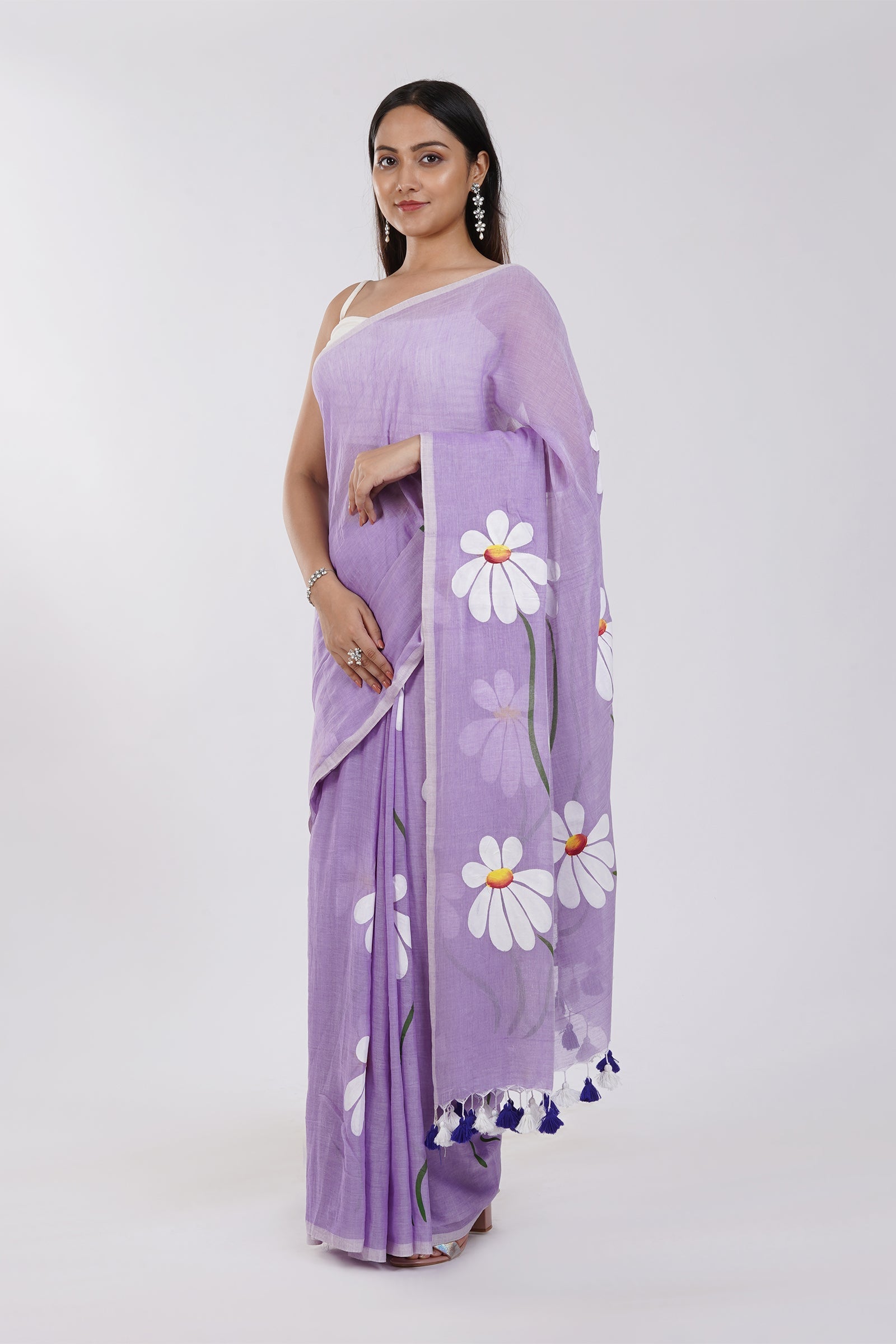 Teejh Blossom Breeze Purple Printed Mulmul Cotton Saree