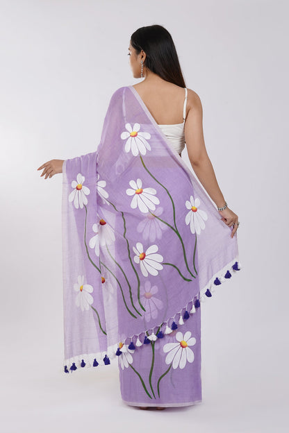 Teejh Blossom Breeze Purple Printed Mulmul Cotton Saree