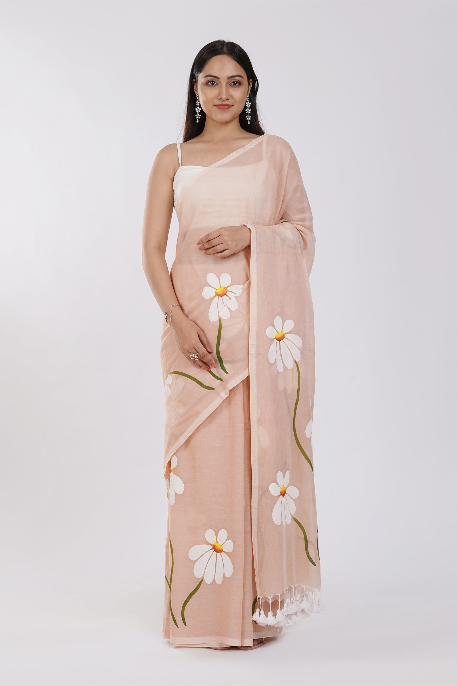 Teejh Blossom Breeze Cream Printed Mulmul Cotton Saree