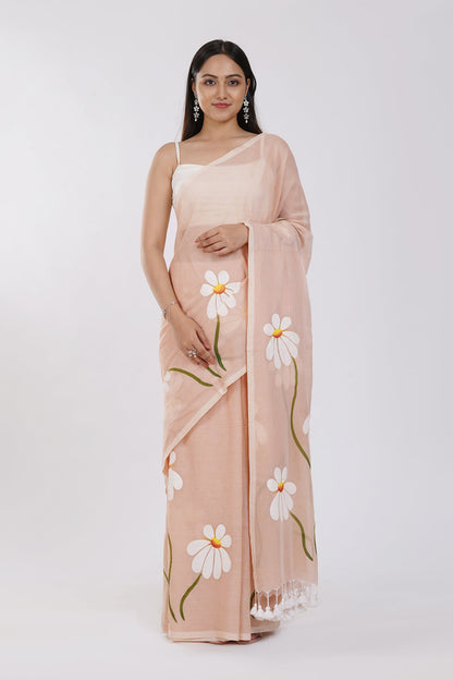 Teejh Blossom Breeze Cream Printed Mulmul Cotton Saree