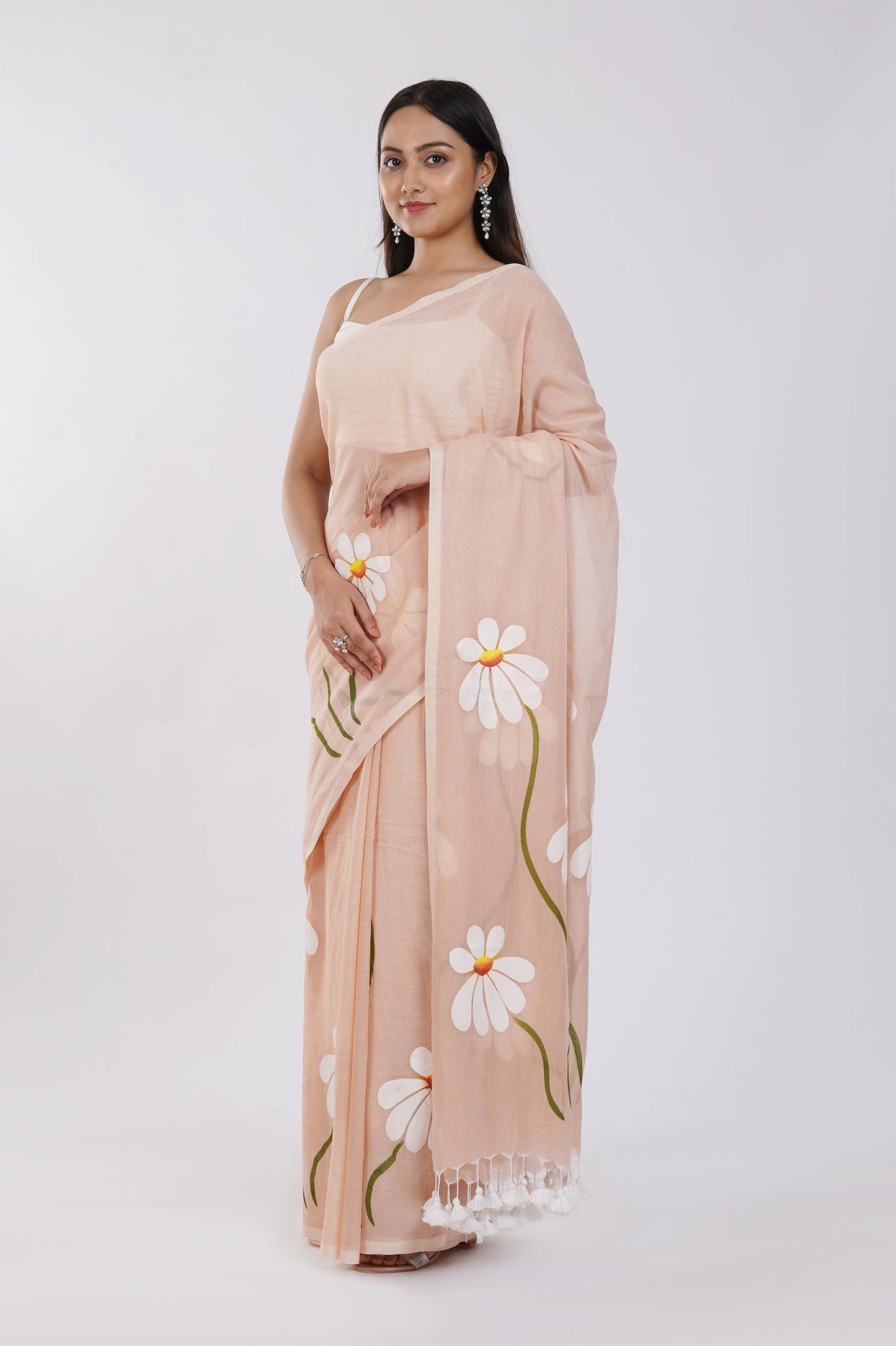 Teejh Blossom Breeze Cream Printed Mulmul Cotton Saree
