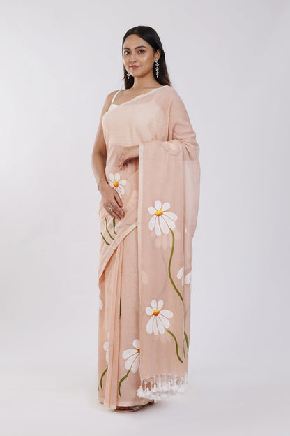 Teejh Blossom Breeze Cream Printed Mulmul Cotton Saree