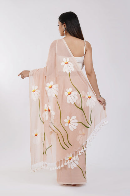 Teejh Blossom Breeze Cream Printed Mulmul Cotton Saree