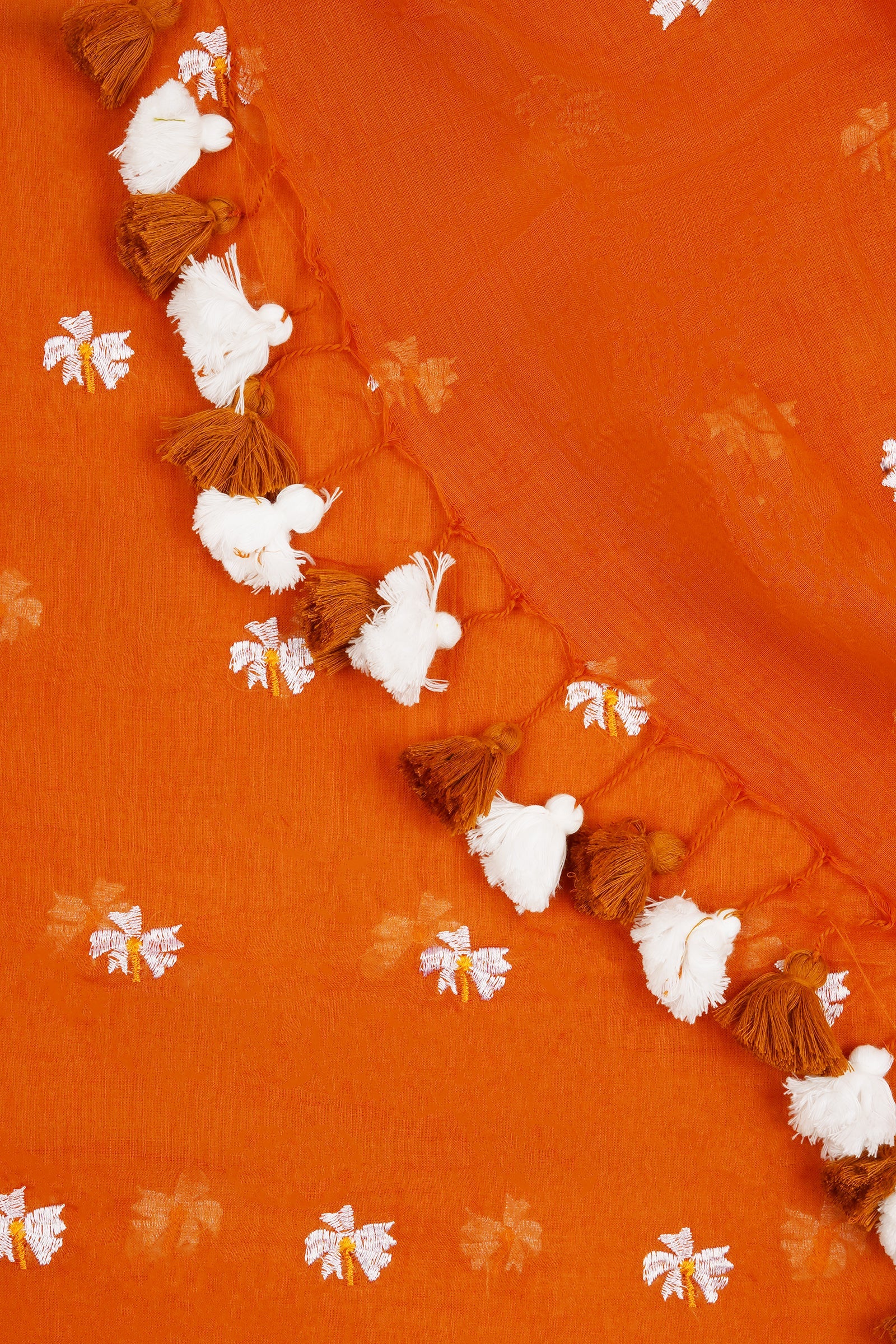 Teejh Reiya Rust Orange Embroidered Mulmul Cotton Saree