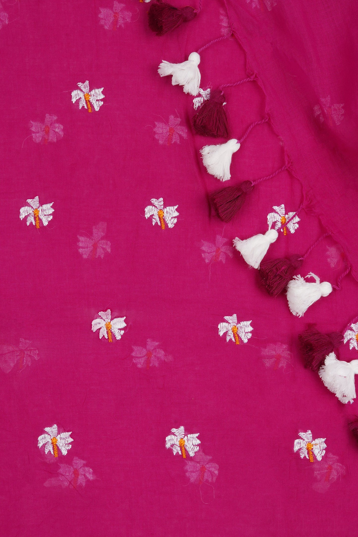 Teejh Reiya Magenta Embroidered Mulmul Cotton Saree