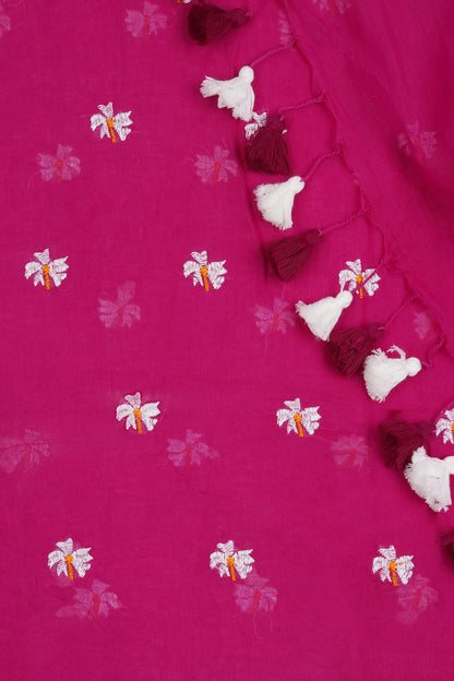 Teejh Reiya Magenta Embroidered Mulmul Cotton Saree