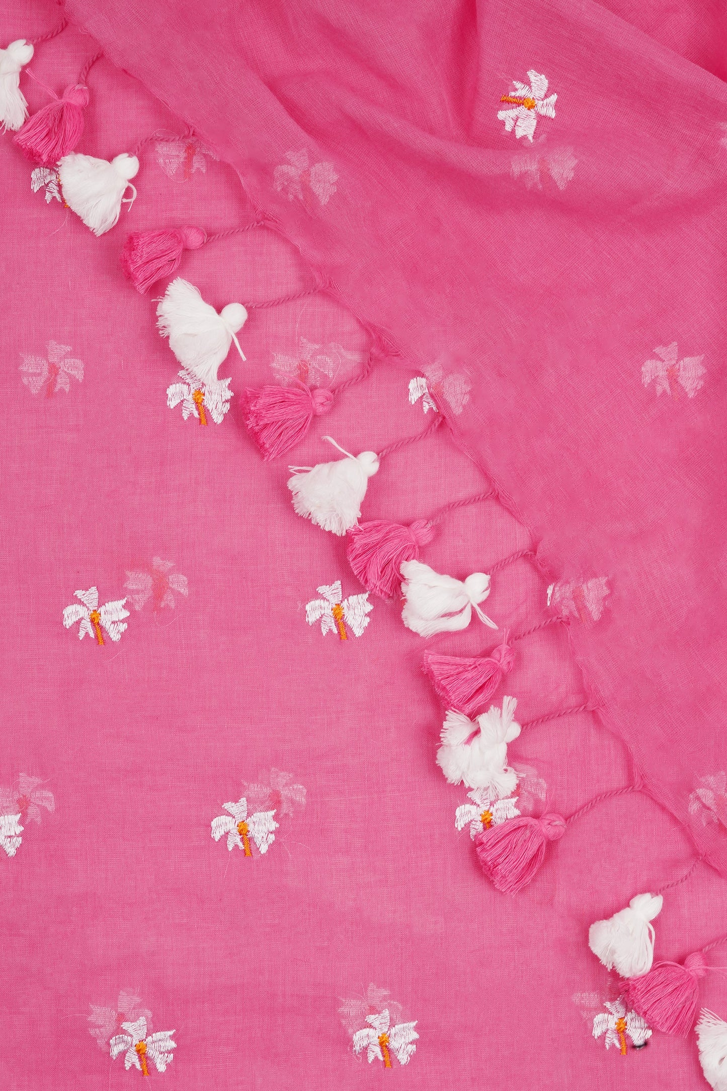 Teejh Reiya Pink Embroidered Mulmul Cotton Saree