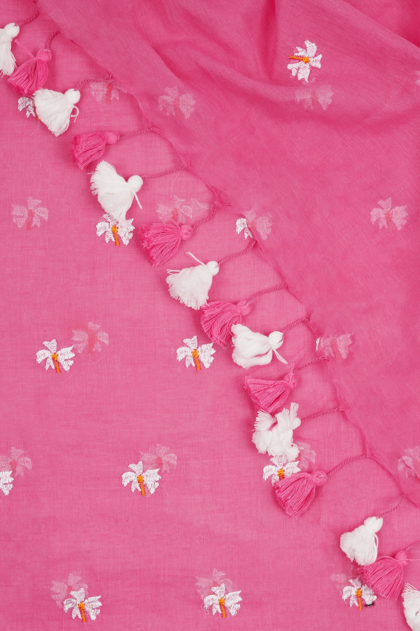 Teejh Reiya Pink Embroidered Mulmul Cotton Saree