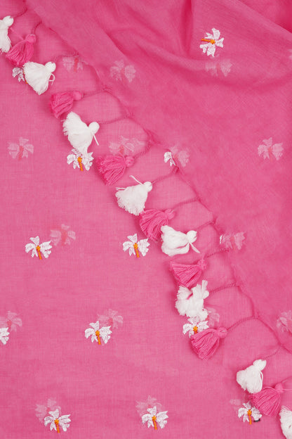 Teejh Reiya Pink Embroidered Mulmul Cotton Saree