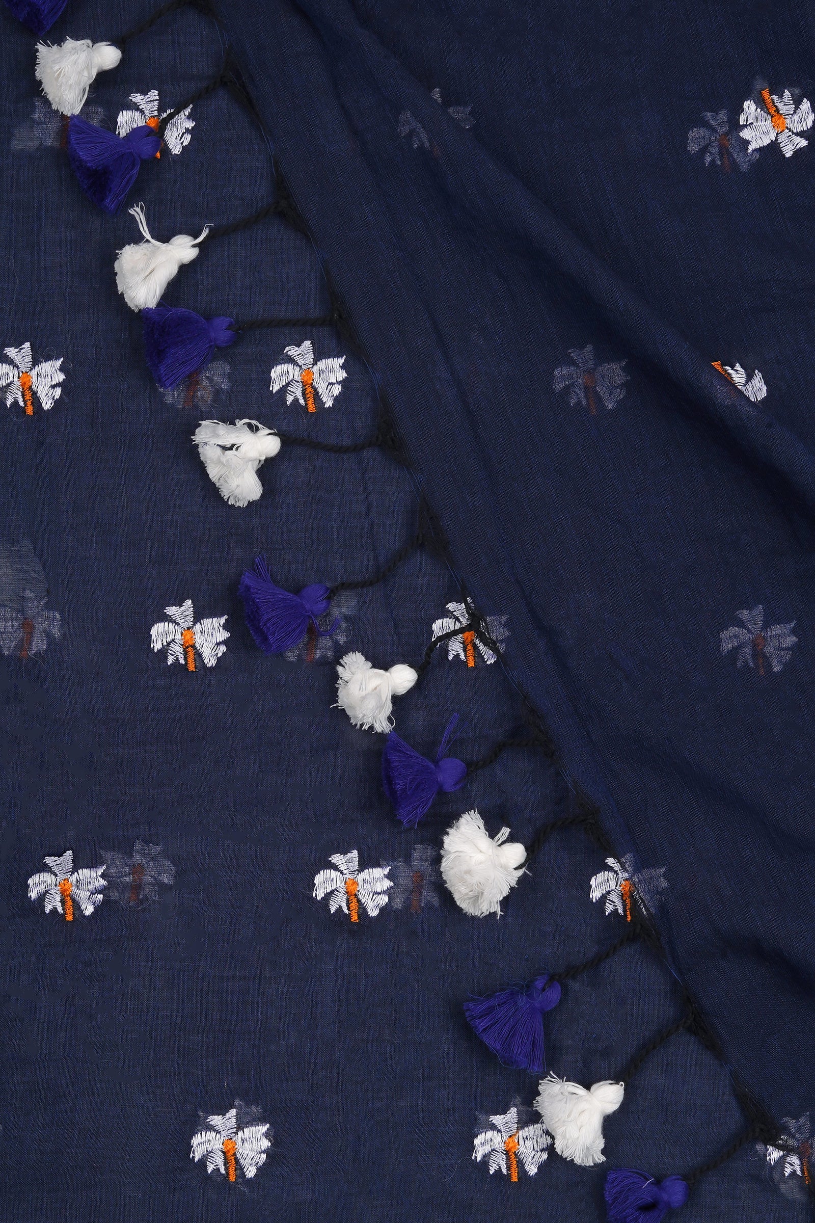 Teejh Reiya Blue Embroidered Mulmul Cotton Saree