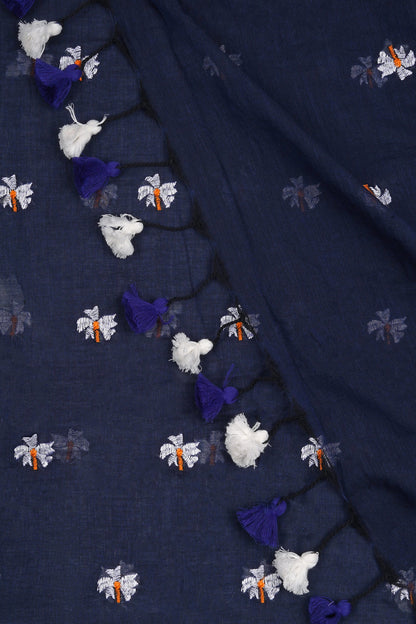 Teejh Reiya Blue Embroidered Mulmul Cotton Saree