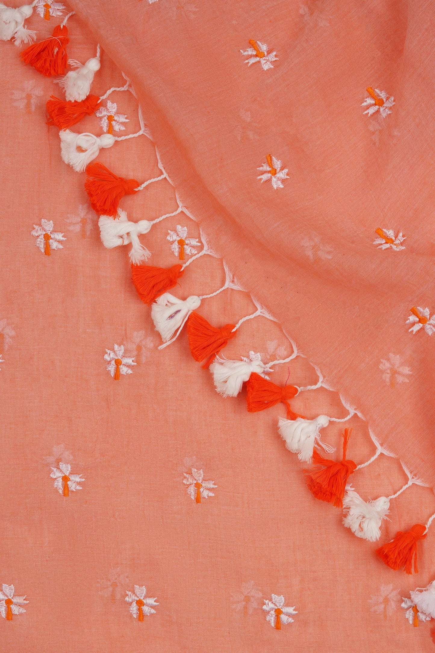 Teejh Reiya Peach Embroidered Mulmul Cotton Saree