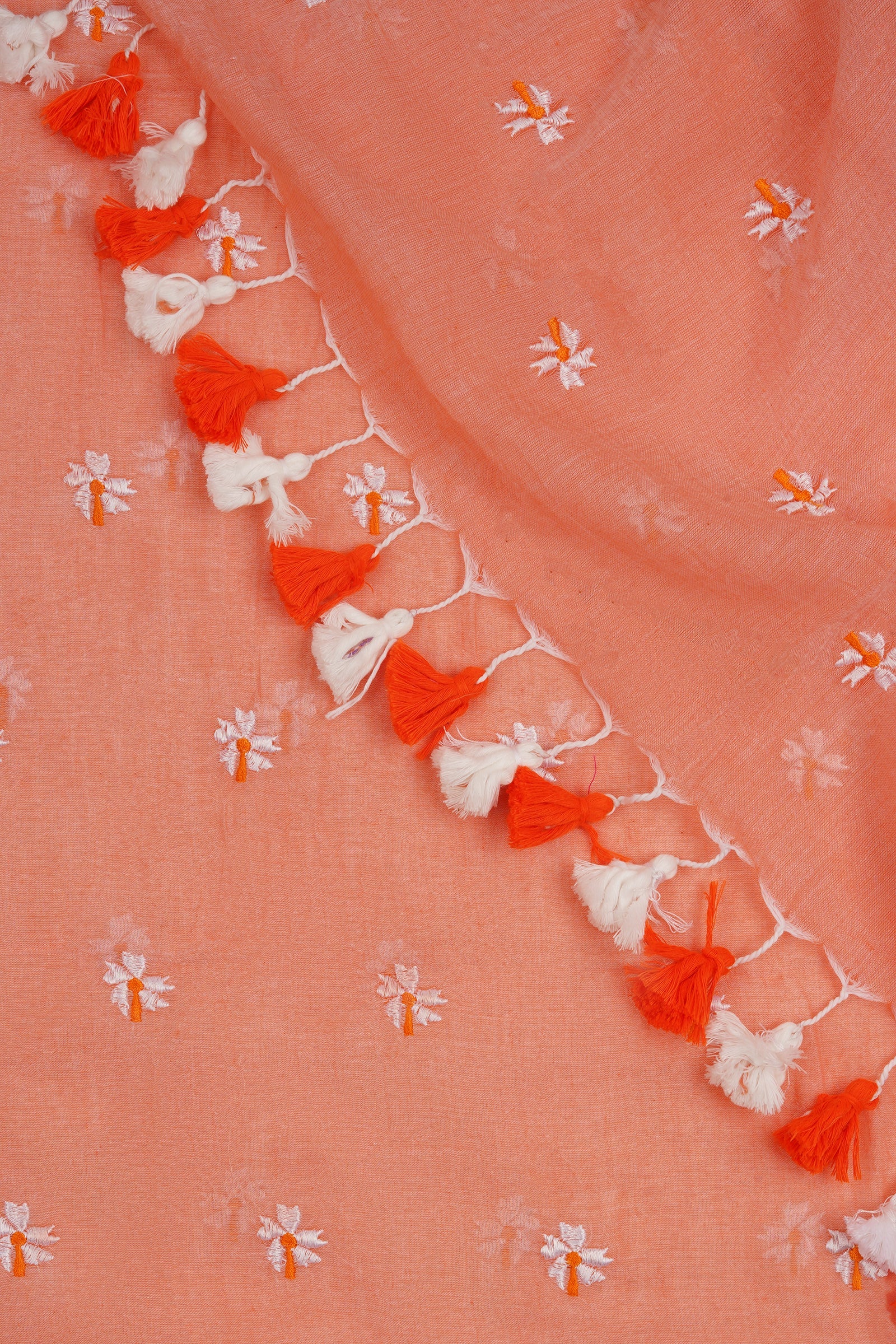 Teejh Reiya Peach Embroidered Mulmul Cotton Saree