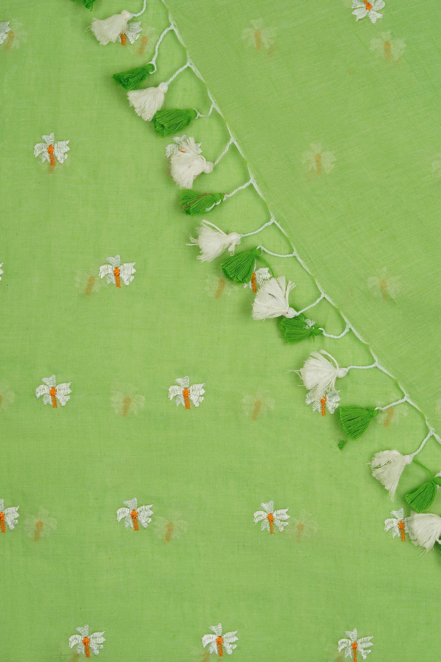 Teejh Reiya Light Green Embroidered Mulmul Cotton Saree