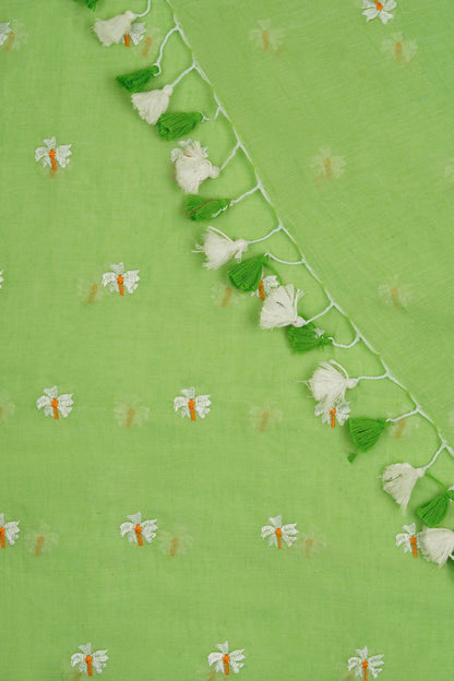Teejh Reiya Light Green Embroidered Mulmul Cotton Saree