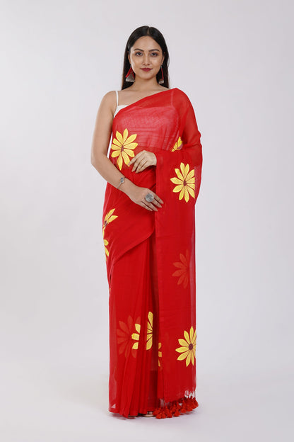 Teejh Kusuma Red Mul Cotton Printed Saree