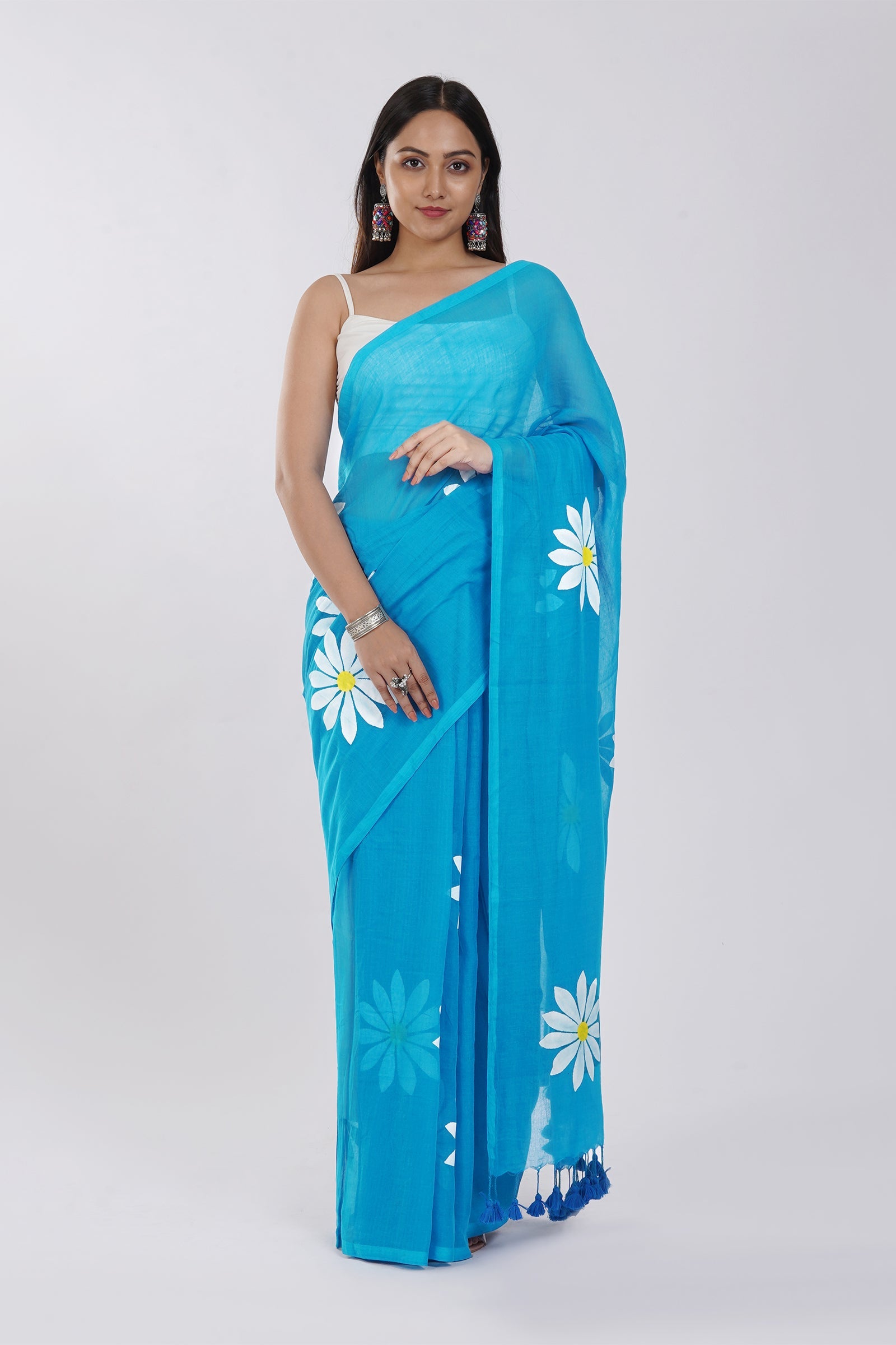 Teejh Kusuma Blue Mul Cotton Printed Saree