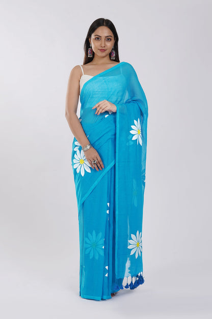 Teejh Kusuma Blue Mul Cotton Printed Saree