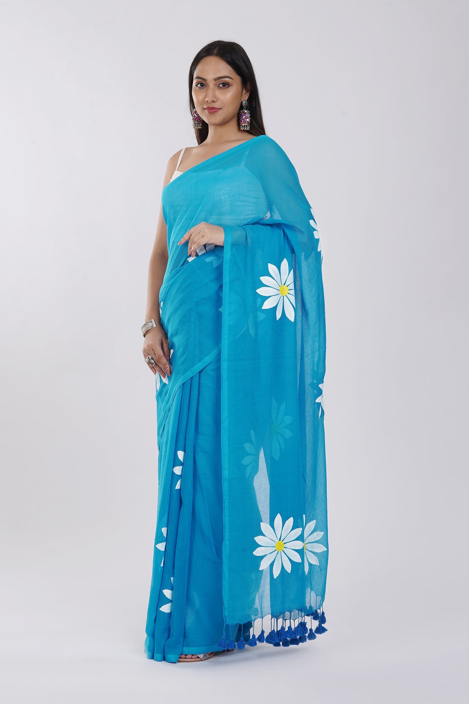 Teejh Kusuma Blue Mul Cotton Printed Saree