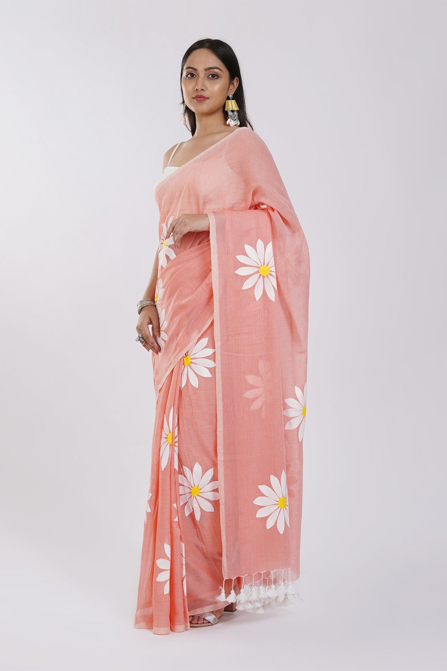 Teejh Kusuma Peach Pink Mul Cotton Printed Saree