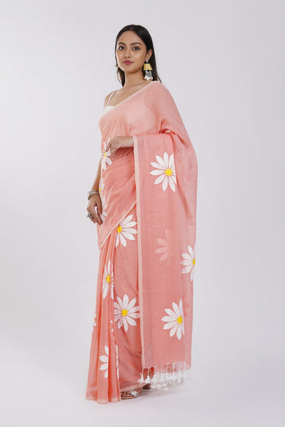 Teejh Kusuma Peach Pink Mul Cotton Printed Saree