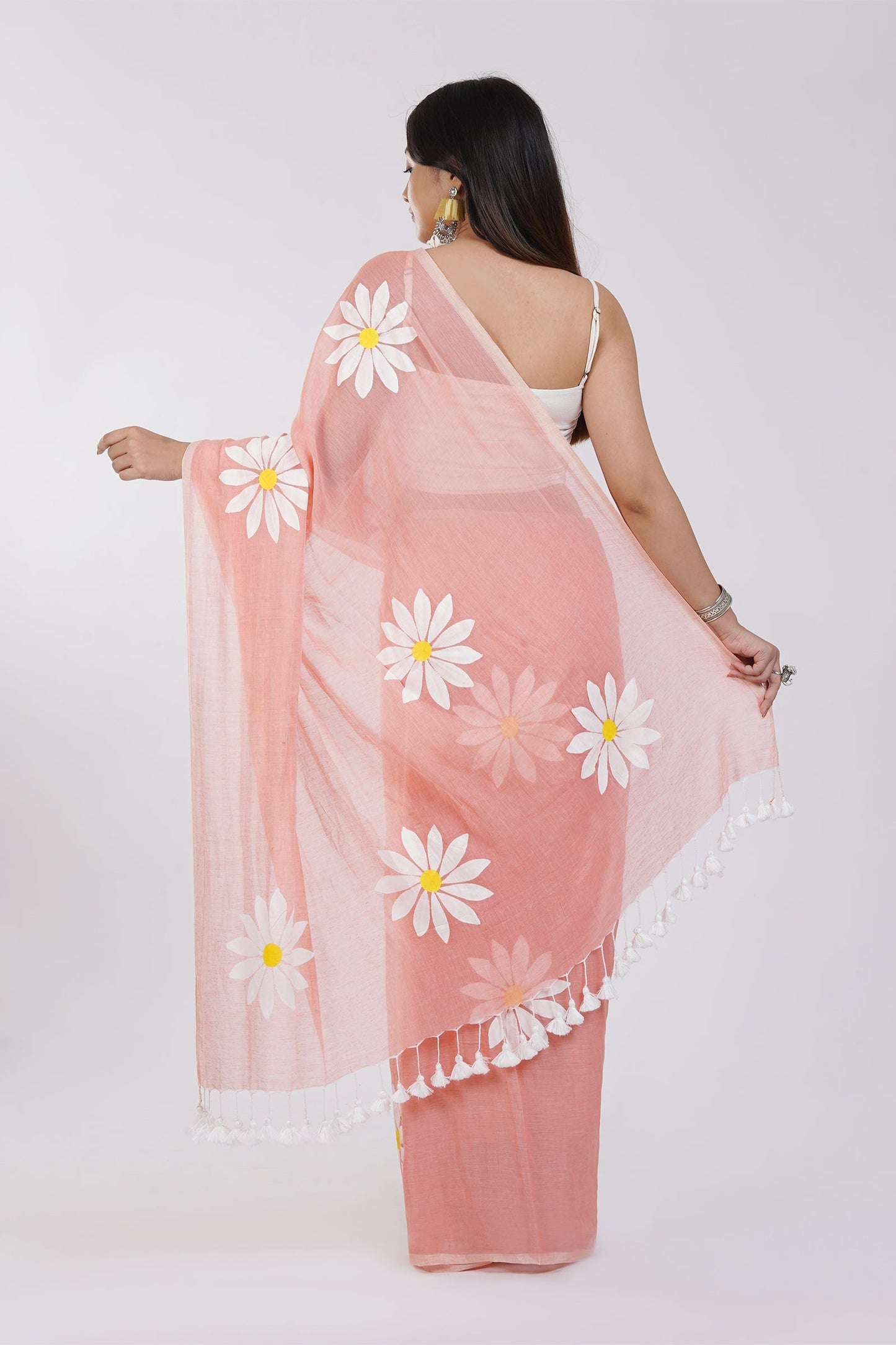 Teejh Kusuma Peach Pink Mul Cotton Printed Saree